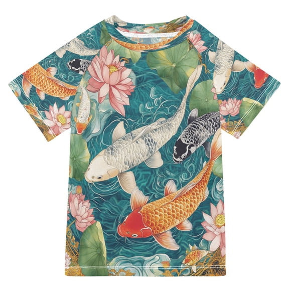 YAZAOO Summer T-shirt Sunscreen Koi Harmony Pattern Swim Tops