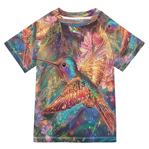 YAZAOO Summer T-shirt Sunscreen Luminous Hummingbird Magic Pattern Swim Tops