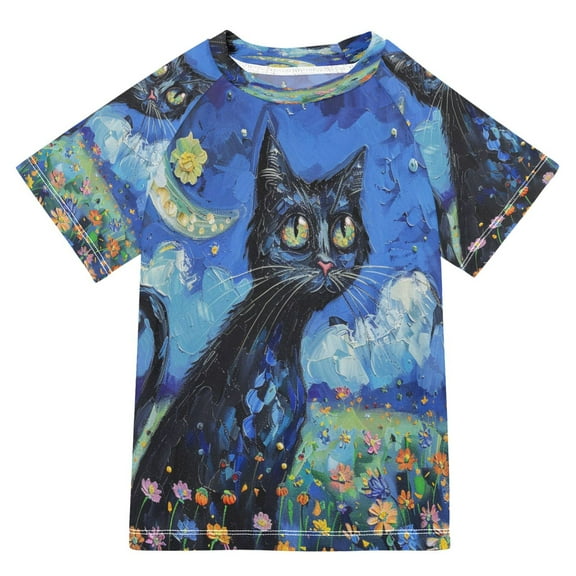 YAZAOO Summer T-shirt Sunscreen Moonlit Kitty Dreams Pattern Swim Tops