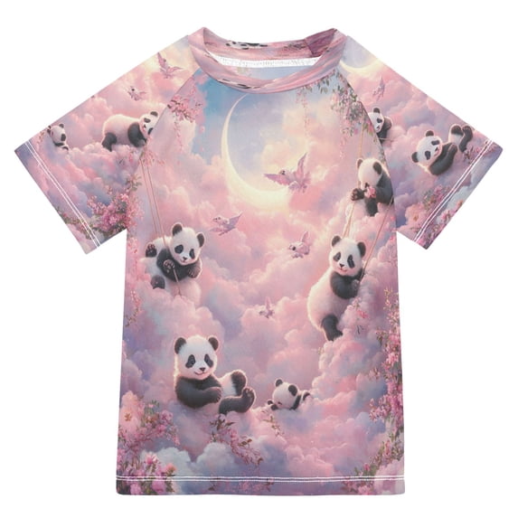 YAZAOO Summer T-shirt Sunscreen Panda Playground Pattern Swim Tops