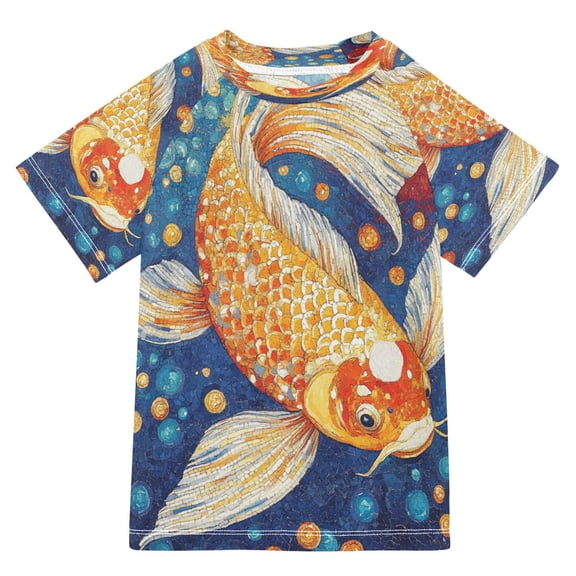 YAZAOO Summer T-shirt Sunscreen Radiant Koi Pattern Swim Tops