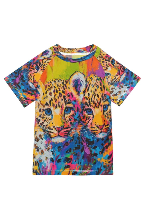 Summer T-shirt Sunscreen Radiant Leopard Twins Pattern Swim Tops