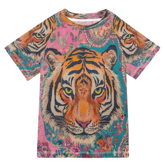 YAZAOO Summer T-shirt Sunscreen Stripes on Pink Pattern Swim Tops