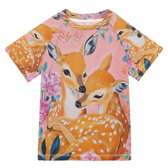 YAZAOO Summer T-shirt Sunscreen Tender Fawn Embrace Pattern Swim Tops