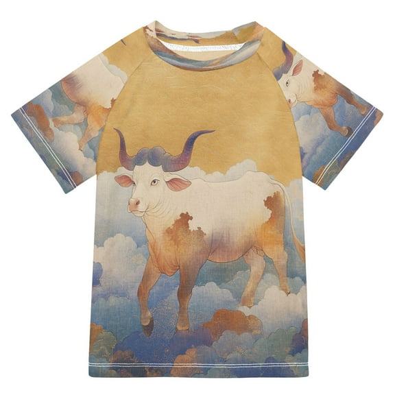 YAZAOO Summer T-shirt Sunscreen The Golden Bull Pattern Swim Tops