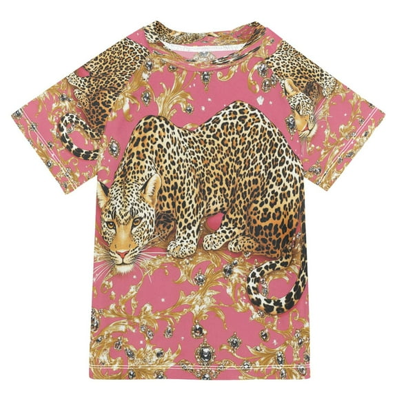 YAZAOO Summer T-shirt Sunscreen The Golden Leopards Pattern Swim Tops