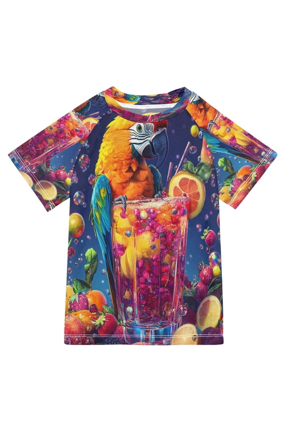 Summer T-shirt Sunscreen Tropical Paradise Parrot Pattern Swim Tops