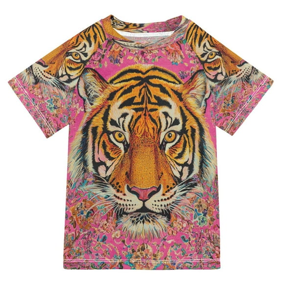 YAZAOO Summer T-shirt Sunscreen Vibrant Tiger Majesty Pattern Swim Tops