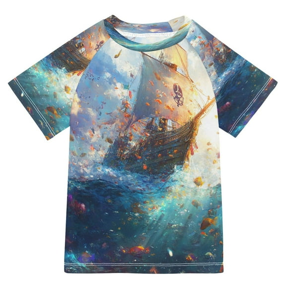 YAZAOO Summer T-shirt Sunscreen Whimsical Pirate Dream Pattern Swim Tops