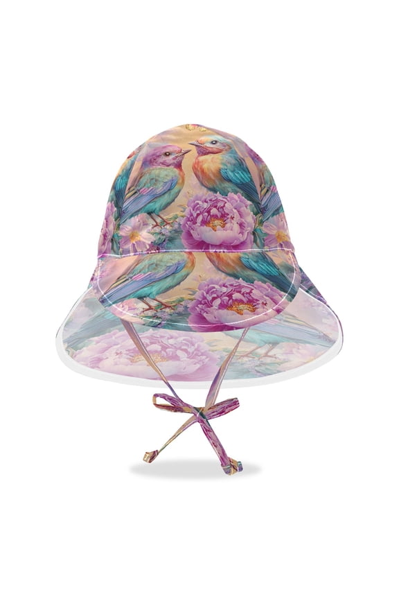 YAZAOO Sun Hat Wide Baby Summer Sun Protection Cute Birds and Flowers Printed Hat