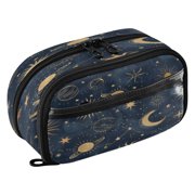 YAZAOO Sun Moon Stars Pattern Pattern Waterproof Polyester PVC Pencil Case Clear Window Dual Zipper Stationery Organizer