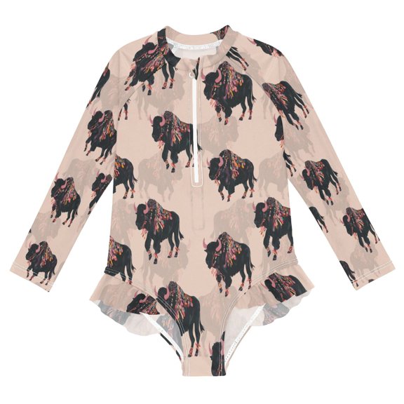 YAZAOO Swimwear Alpine Yak Seamless Pattern For Long Sleeve One-Piece Swimsuit UPF 50 And UV Protection Quick Dry Chlorine Resistant