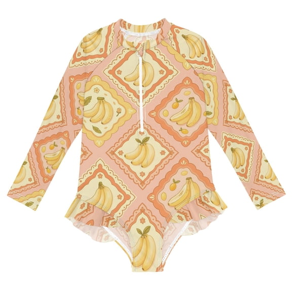 YAZAOO Swimwear Banana Pattern For Long Sleeve One-Piece Swimsuit UPF 50 And UV Protection Quick Dry Chlorine Resistant