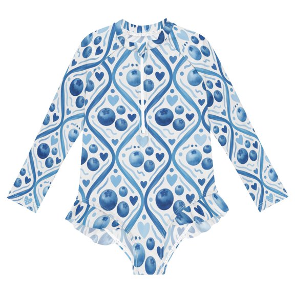 YAZAOO Swimwear Blueberry Pattern For Long Sleeve One-Piece Swimsuit UPF 50 And UV Protection Quick Dry Chlorine Resistant