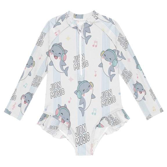 YAZAOO Swimwear Cute Shark For Long Sleeve One-Piece Swimsuit UPF 50 And UV Protection Quick Dry Chlorine Resistant