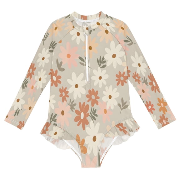 YAZAOO Swimwear Flower Pattern For Long Sleeve One-Piece Swimsuit UPF 50 And UV Protection Quick Dry Chlorine Resistant