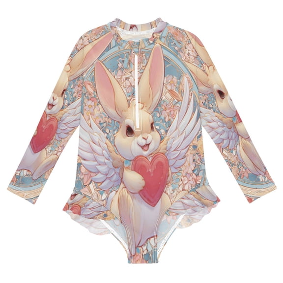 YAZAOO Swimwear Heartfelt Angel Bunny For Long Sleeve One-Piece Swimsuit UPF 50 And UV Protection Quick Dry Chlorine Resistant