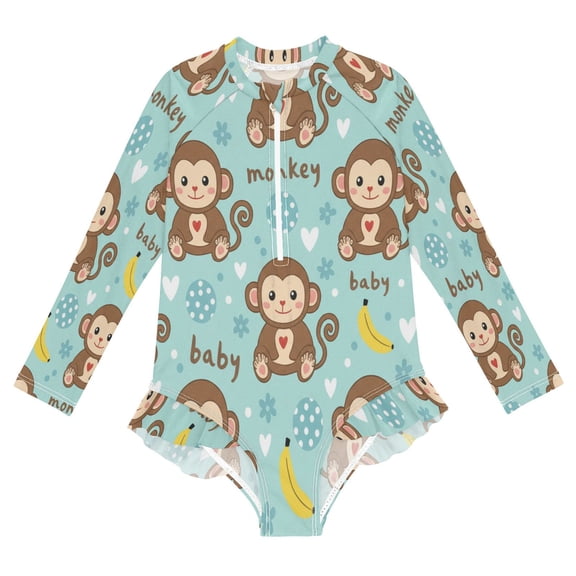 YAZAOO Swimwear Monkey Bananas For Long Sleeve One-Piece Swimsuit UPF 50 And UV Protection Quick Dry Chlorine Resistant
