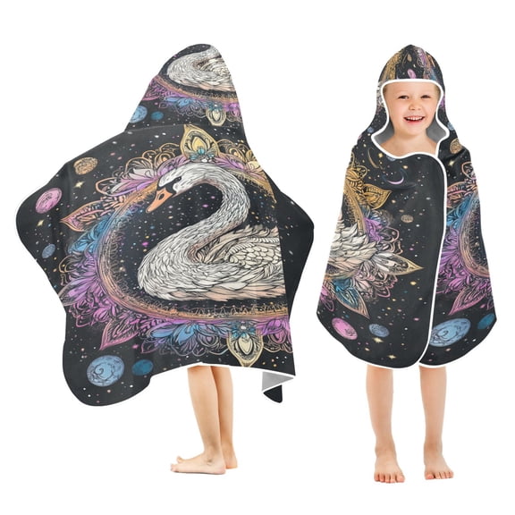 YAZAOO Towels Kids Hooded Beach Towel Celestial Swan in A Cosmic Garden Pool Bath Towel Soft