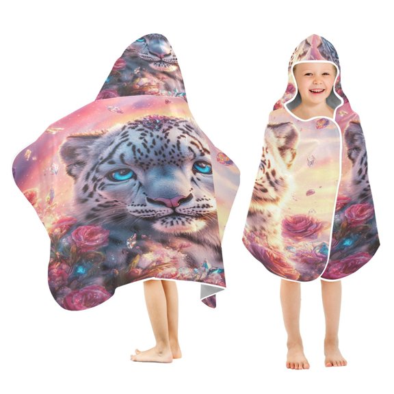 YAZAOO Towels Kids Hooded Beach Towel Fantasy Leopard Sunset Pool Bath Towel Soft