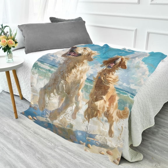 YAZAOO Travel Blanket Camping Blankets Fashion 0_0 (99sandy Paws and Happy Tails Patten