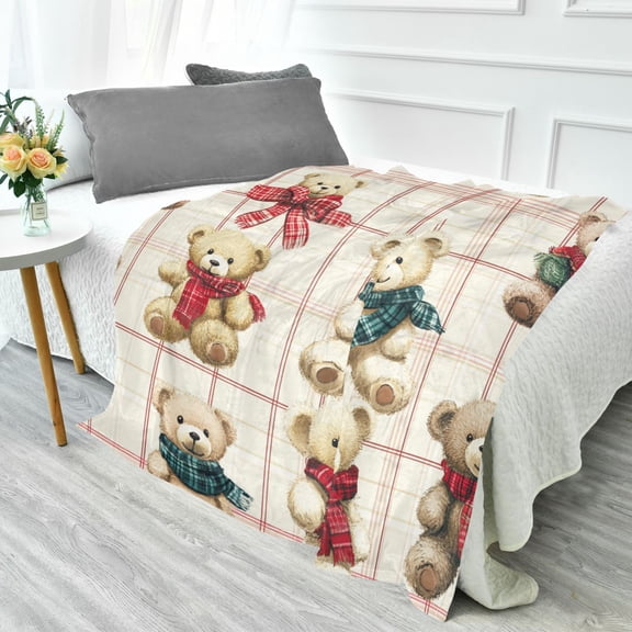 YAZAOO Travel Blanket Camping Blankets Fashion Bear Hugs and Checkered Love Patten