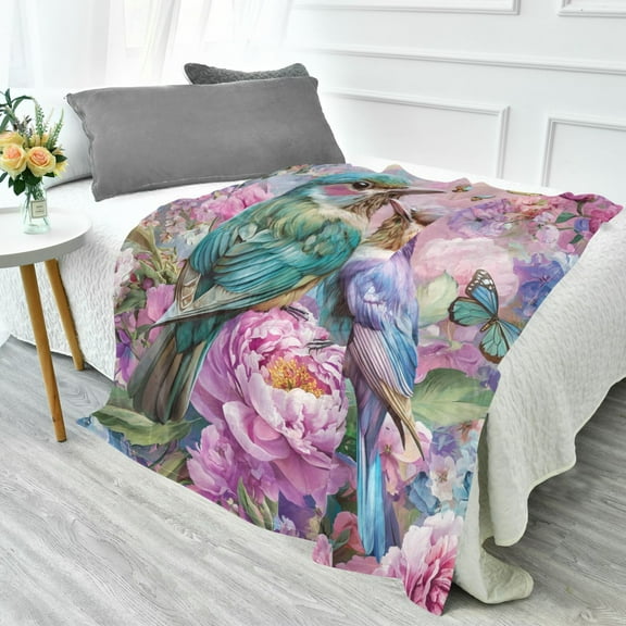 YAZAOO Travel Blanket Camping Blankets Fashion Birds and Flowers. Patten