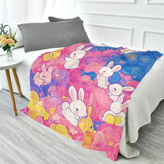 YAZAOO Travel Blanket Camping Blankets Fashion Bunny Cloud Dreams Patten