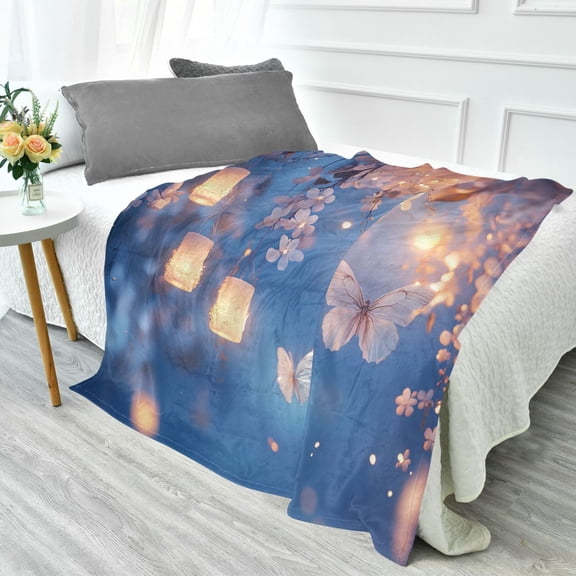 YAZAOO Travel Blanket Camping Blankets Fashion Butterfly Among Glowing Lights Patten