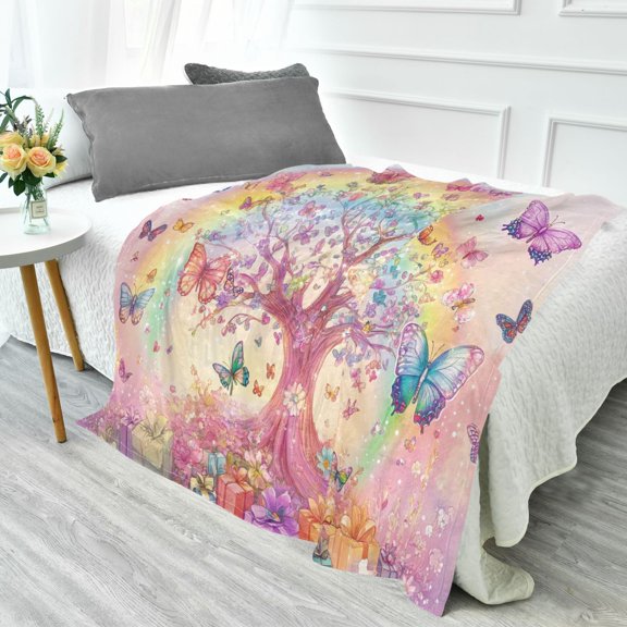 YAZAOO Travel Blanket Camping Blankets Fashion Butterfly Tree with Gifts Patten