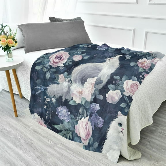 YAZAOO Travel Blanket Camping Blankets Fashion Charming Cat Blossoms Patten