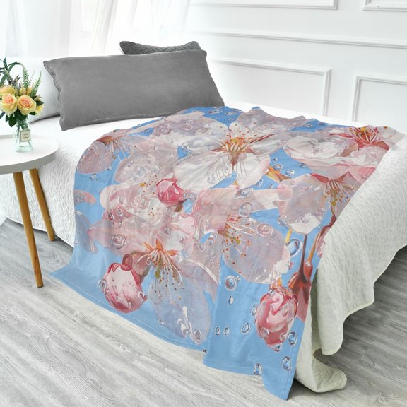 YAZAOO Travel Blanket Camping Blankets Fashion Cherry Blossoms Rain Patten