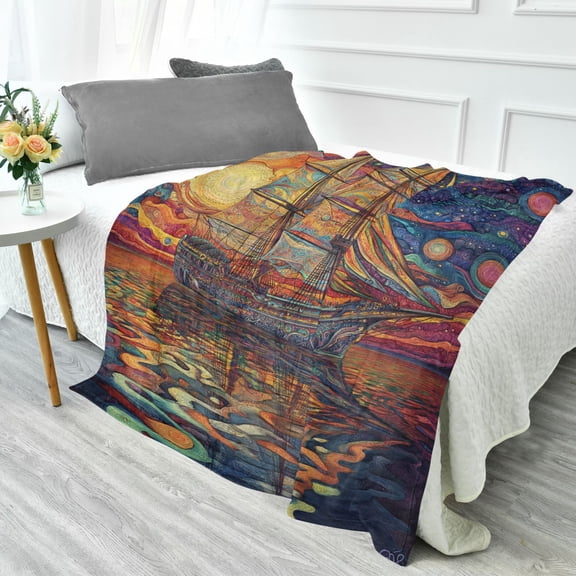 YAZAOO Travel Blanket Camping Blankets Fashion Colorful Sailboat Art Patten