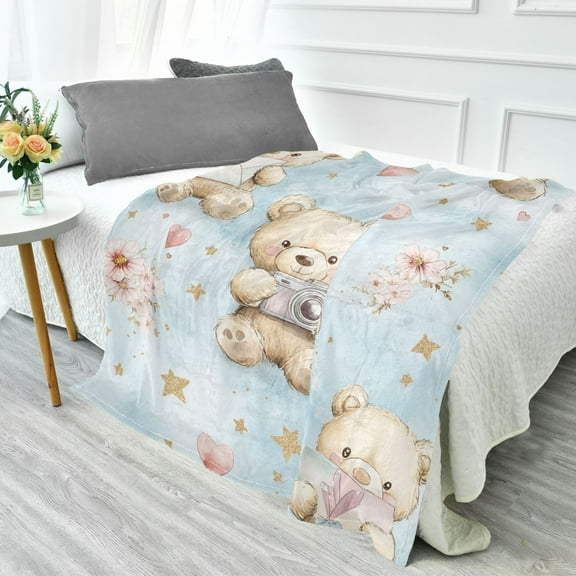YAZAOO Travel Blanket Camping Blankets Fashion Cuddly Bears and Memories Patten