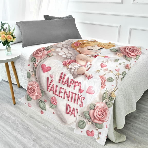 YAZAOO Travel Blanket Camping Blankets Fashion Cupids Embrace Patten
