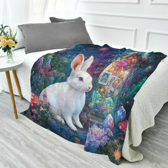 YAZAOO Travel Blanket Camping Blankets Fashion Enchanted Garden Rabbit Patten