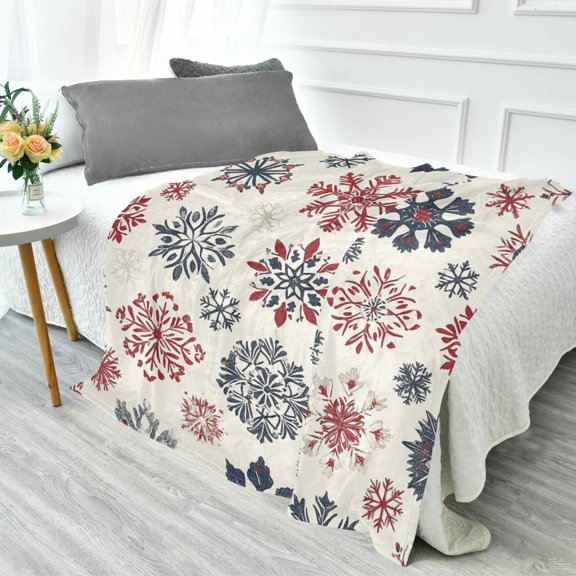 YAZAOO Travel Blanket Camping Blankets Fashion Festive Winter Snowflakes Patten