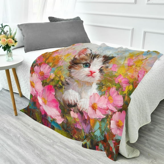 YAZAOO Travel Blanket Camping Blankets Fashion Floral Feline Delight Patten