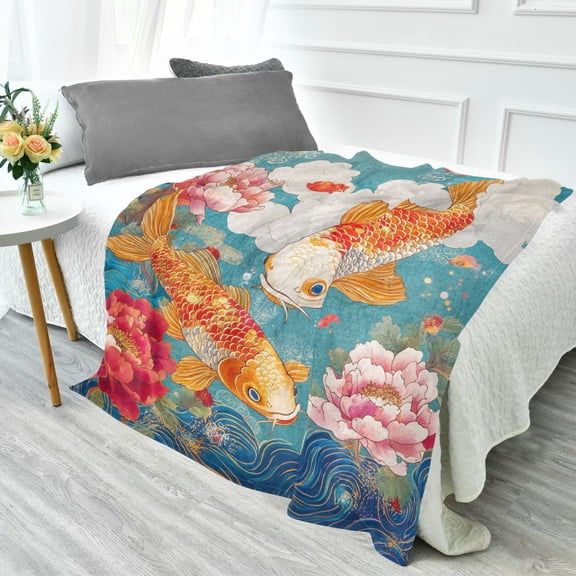 YAZAOO Travel Blanket Camping Blankets Fashion Koi Dance Patten