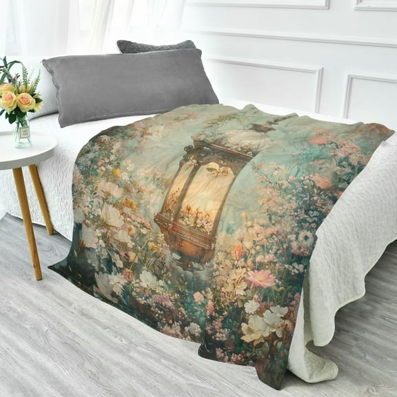 YAZAOO Travel Blanket Camping Blankets Fashion Lantern in Floral Patten