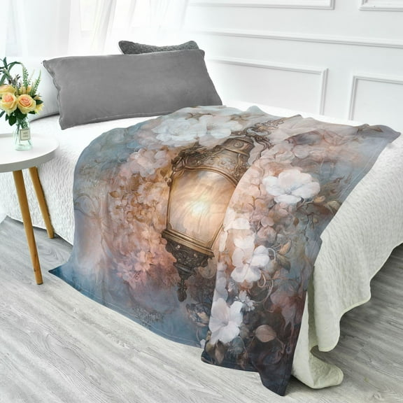 YAZAOO Travel Blanket Camping Blankets Fashion Lantern with Flowers Patten