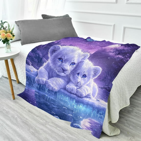 YAZAOO Travel Blanket Camping Blankets Fashion Lion Cubs under The Moon Patten