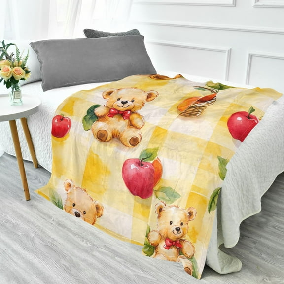 YAZAOO Travel Blanket Camping Blankets Fashion Playful Bears Amongst Fresh Fruit Patten
