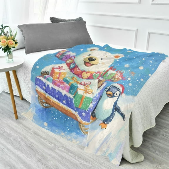 YAZAOO Travel Blanket Camping Blankets Fashion Polar Bear and Penguin Patten