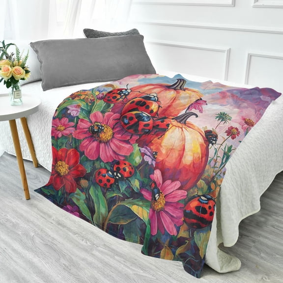 YAZAOO Travel Blanket Camping Blankets Fashion Pumpkin Patch Ladybug Parade Patten