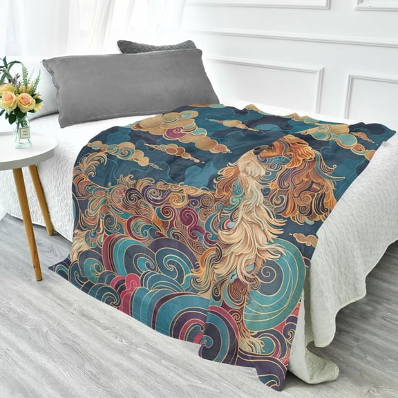 YAZAOO Travel Blanket Camping Blankets Fashion Pup in A Swirled Sky Patten
