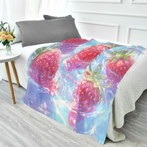YAZAOO Travel Blanket Camping Blankets Fashion Strawberries Floating in Water Patten