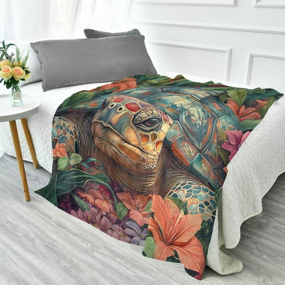 YAZAOO Travel Blanket Camping Blankets Fashion Turtle in A Tropical Paradise Patten