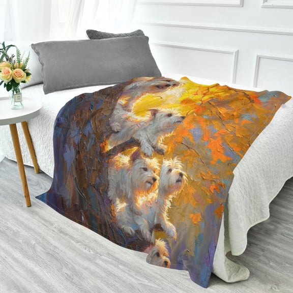 YAZAOO Travel Blanket Camping Blankets Fashion Westies in The Fall Foliage Patten