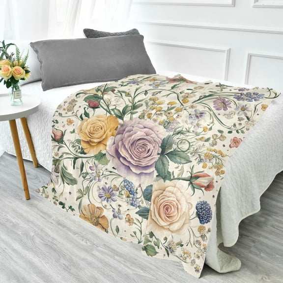 YAZAOO Travel Blanket Camping Blankets Fashion Whimsical Garden: Pastel Floral Design Patten